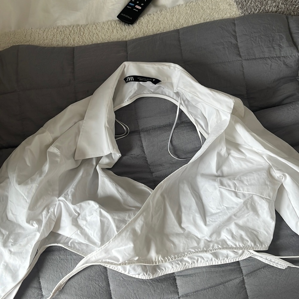 Zara white long sleeve open back shirt, lightly worn